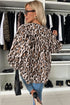 Leopard Print Balloon Sleeve Button Front Woven Blouse
