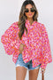 Leopard Print Balloon Sleeve Button Front Woven Blouse