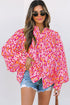Leopard Print Balloon Sleeve Button Front Woven Blouse