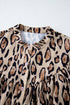 Leopard Print Balloon Sleeve Button Front Woven Blouse