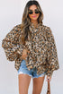 Leopard Print Balloon Sleeve Button Front Woven Blouse