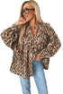 Leopard Print Balloon Sleeve Button Front Woven Blouse