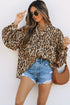 Leopard Print Balloon Sleeve Button Front Woven Blouse