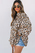 Leopard Print Balloon Sleeve Button Front Woven Blouse