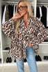 Leopard Print Balloon Sleeve Button Front Woven Blouse