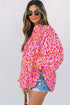 Leopard Print Balloon Sleeve Button Front Woven Blouse
