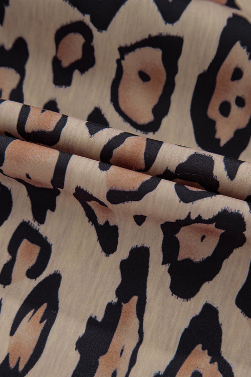 Leopard Print Balloon Sleeve Button Front Woven Blouse