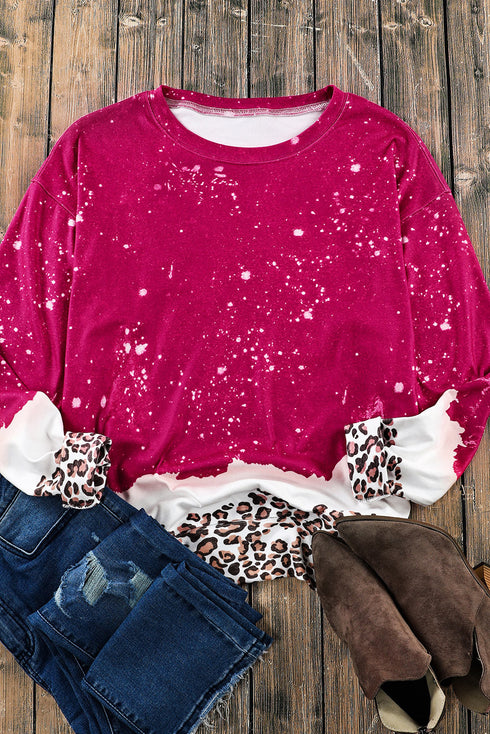 Leopard Print Bleached Effect Casual Pullover Sweatshirt