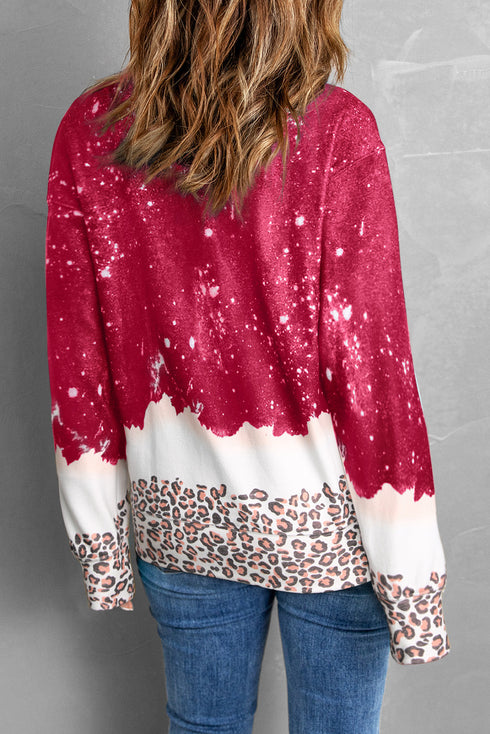 Leopard Print Bleached Effect Casual Pullover Sweatshirt