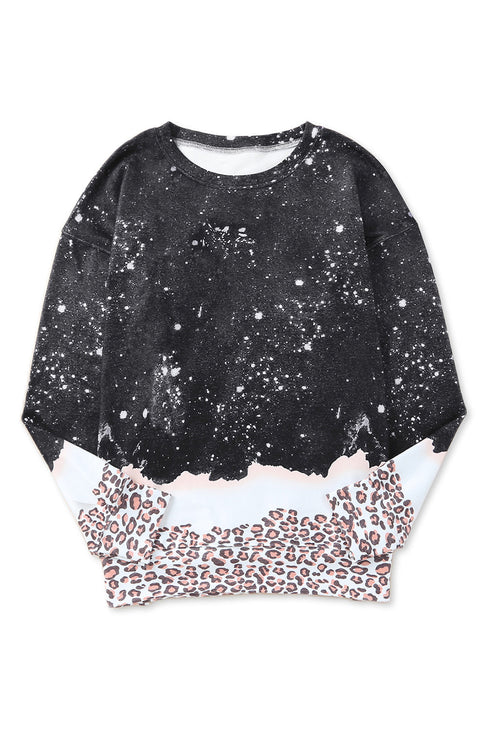 Leopard Print Bleached Effect Casual Pullover Sweatshirt
