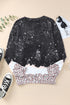 Leopard Print Bleached Effect Casual Pullover Sweatshirt