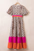 Leopard Print Blocked Trim Puff Sleeve Dress