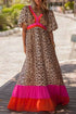 Leopard Print Blocked Trim Puff Sleeve Dress