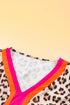 Leopard Print Blocked Trim Puff Sleeve Dress