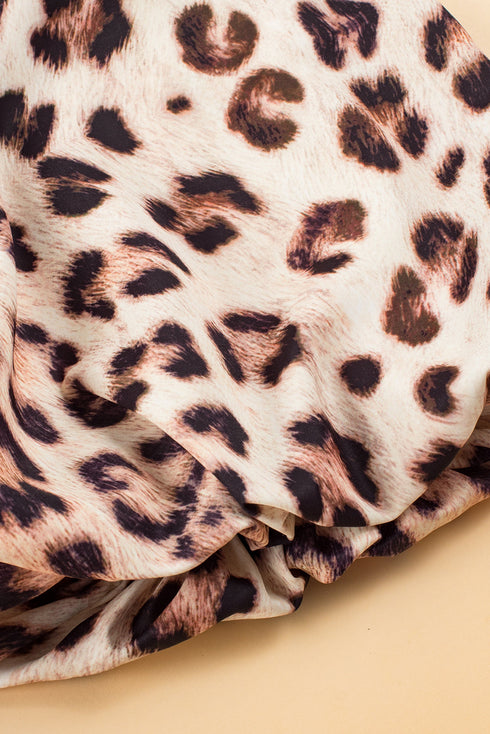 Leopard Print Blocked Trim Puff Sleeve Dress