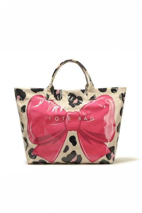 Leopard Print Bow Detail Sleek Structured Tote Handbag