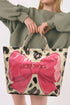 Leopard Print Bow Detail Sleek Structured Tote Handbag