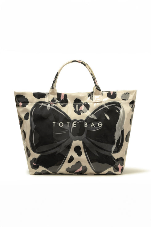 Leopard Print Bow Detail Sleek Structured Tote Handbag