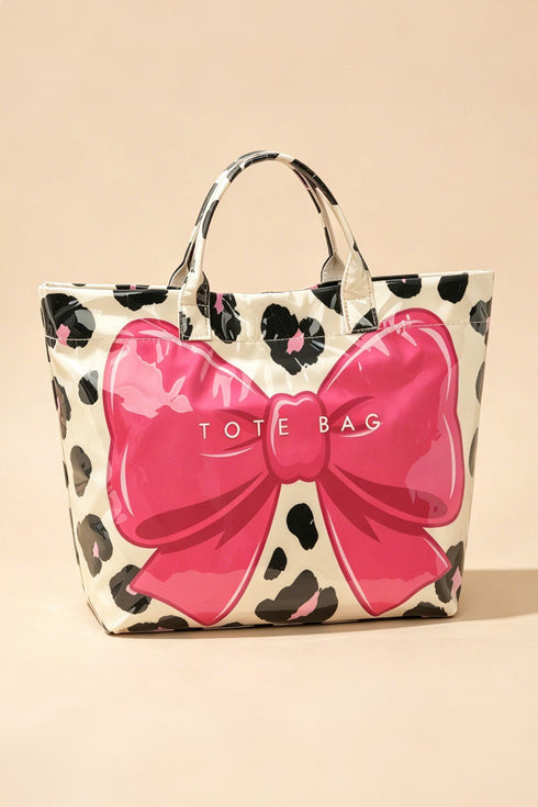 Leopard Print Bow Detail Sleek Structured Tote Handbag