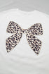 Leopard Print Bow Embroidered Patch Casual Tee