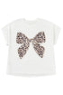 Leopard Print Bow Embroidered Patch Casual Tee