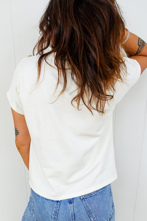 Leopard Print Bow Embroidered Patch Casual Tee