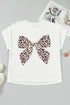 Leopard Print Bow Embroidered Patch Casual Tee