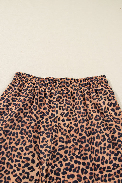 Leopard Print Bow Embroidery Wide Leg Pullover Pant Set