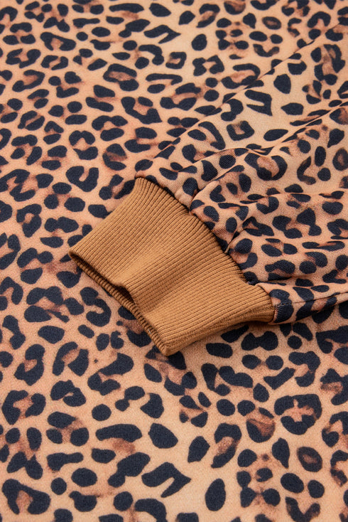 Leopard Print Bow Embroidery Wide Leg Pullover Pant Set