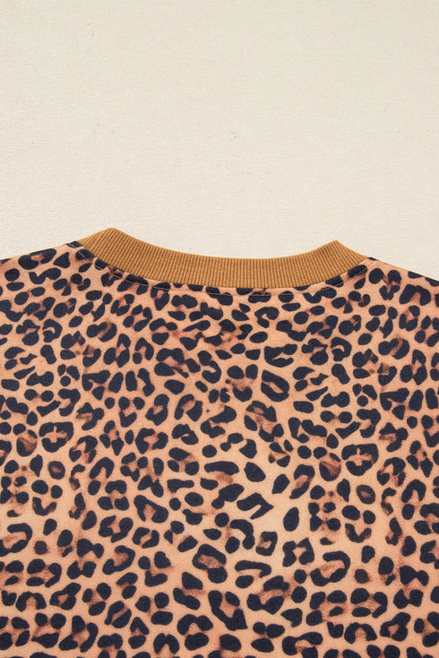 Leopard Print Bow Embroidery Wide Leg Pullover Pant Set