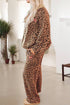 Leopard Print Bow Embroidery Wide Leg Pullover Pant Set