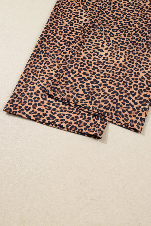 Leopard Print Bow Embroidery Wide Leg Pullover Pant Set