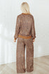 Leopard Print Bow Embroidery Wide Leg Pullover Pant Set