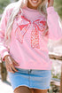 Leopard Print Bow Graphic Crew Neck Pullover Sweatshirt
