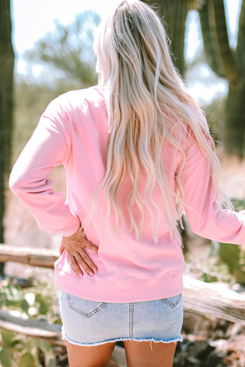 Leopard Print Bow Graphic Crew Neck Pullover Sweatshirt