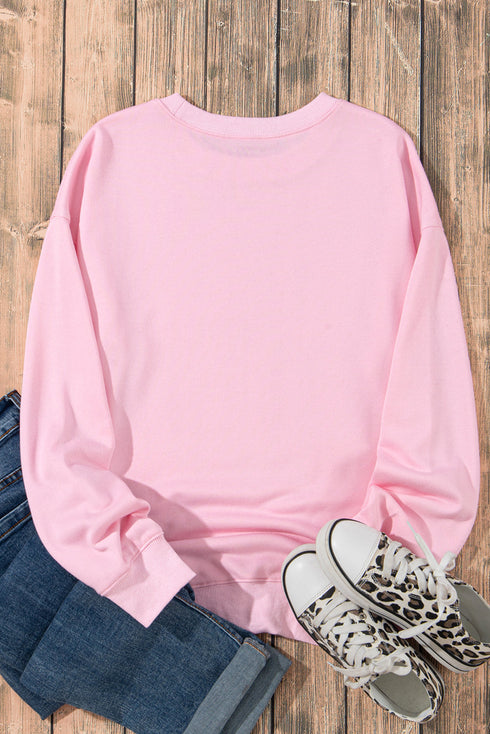 Leopard Print Bow Graphic Crew Neck Pullover Sweatshirt