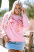 Leopard Print Bow Graphic Crew Neck Pullover Sweatshirt