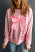 Leopard Print Bow Graphic Crew Neck Pullover Sweatshirt