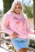 Leopard Print Bow Graphic Crew Neck Pullover Sweatshirt