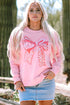 Leopard Print Bow Graphic Crew Neck Pullover Sweatshirt