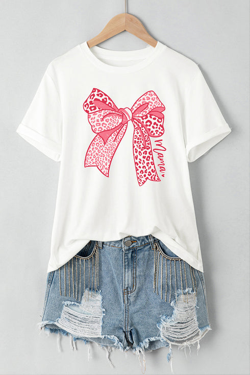 Leopard Print Bow Graphic Short Sleeve T Shirt