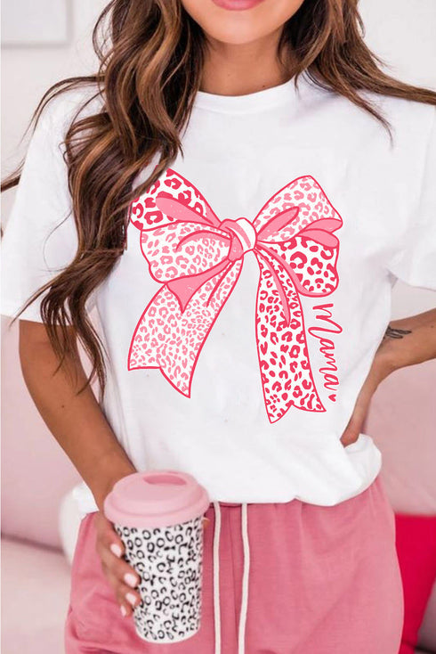 Leopard Print Bow Graphic Short Sleeve T Shirt