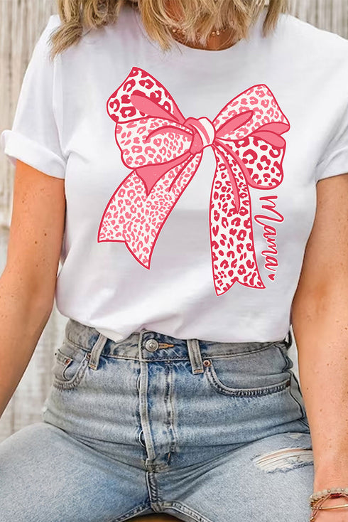 Leopard Print Bow Graphic Short Sleeve T Shirt