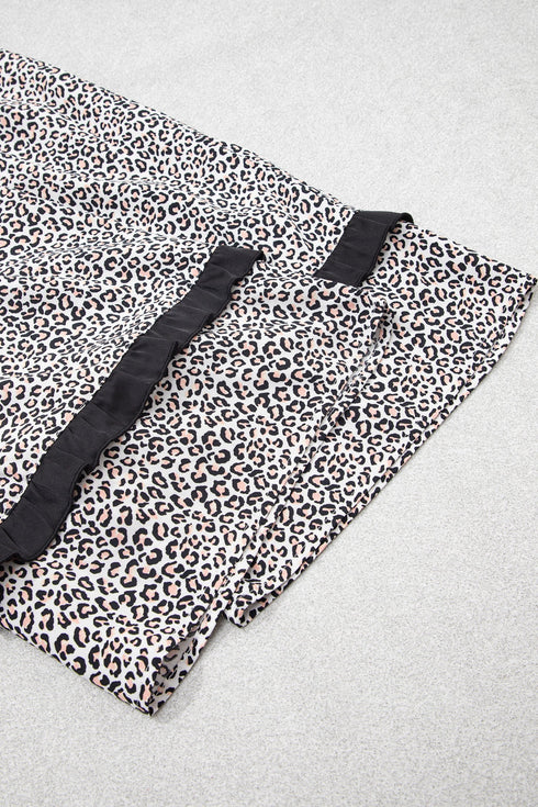 Leopard Print Bow Knot Patchwork Long Sleeve Lounge Set