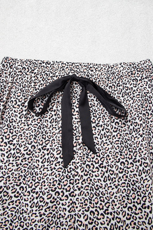 Leopard Print Bow Knot Patchwork Long Sleeve Lounge Set