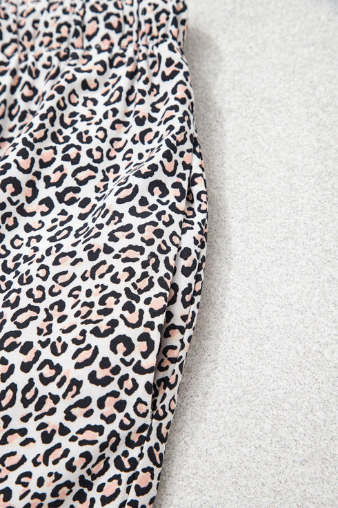 Leopard Print Bow Knot Patchwork Long Sleeve Lounge Set