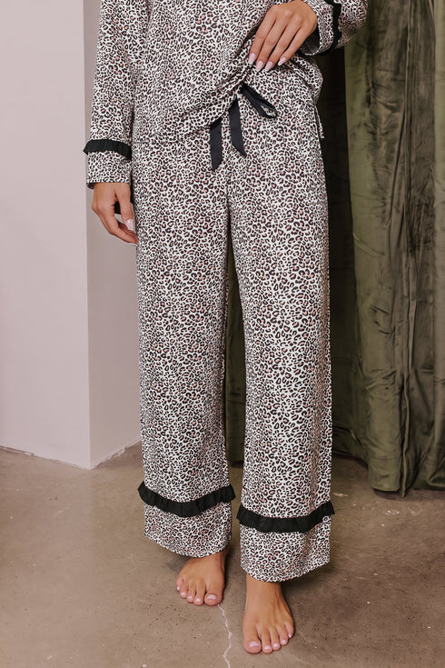 Leopard Print Bow Knot Patchwork Long Sleeve Lounge Set