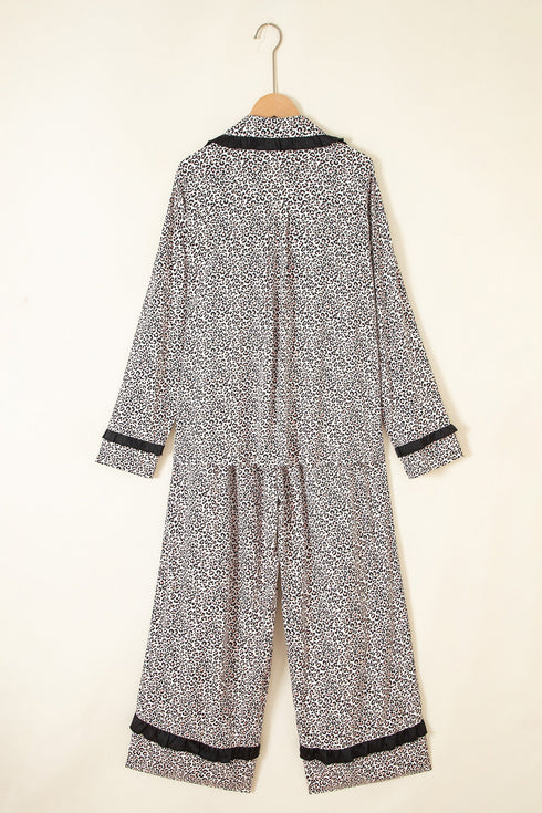 Leopard Print Bow Knot Patchwork Long Sleeve Lounge Set