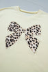 Leopard Print Bow Patched V Neck Drawstring Short Set