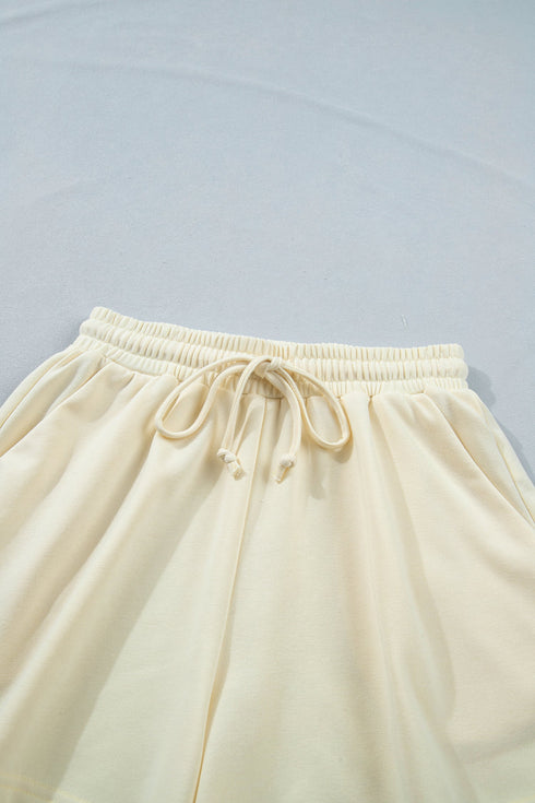 Leopard Print Bow Patched V Neck Drawstring Short Set